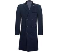 3/4 Long Double Breasted Overcoat Wool Coat Peaky Blinders Infinity Leather Navy S