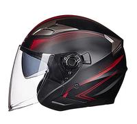 3/4 Motorcycle Helmet with Face Shield Drop Down Dual Visor Open Face Motorcycle Helmet ECE Approved Lightweight Retro Moped Street Bike Touring Half Helmet Quick Release Black Red,L