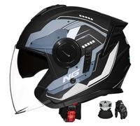 3/4 Open-Face Motorcycle Half Helmet With Down-Draft Dual Visors, Open Design, Ece Certified, Suitable For Scooters And Mopeds. G,2XL:63-64CM