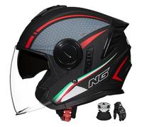 3/4 Open-Face Motorcycle Half Helmet With Down-Draft Dual Visors, Open Design, Ece Certified, Suitable For Scooters And Mopeds. D,2XL:63-64CM