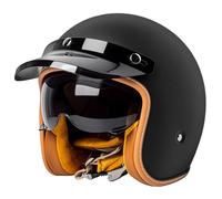 3/4 Open Face Motorcycle Helmets Vintage, German Style Half Shell Helmet ECE Certified Half Face Motorcycle Helmet With Sun Visor, For Scooter Cruiser Moped C01,M:55-56cm