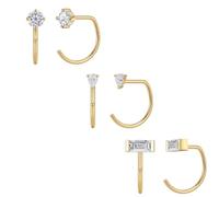 3/4 Pairs 14K Gold Stay Close Hoop Huggie Half Hoop Earrings Minimalist Tiny Cartilage Helix Open Hugging for Women | Hypoallergenic 316L Stainless Steel Jewelry Set Trending Valentine's Day Gifts