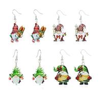3/4 Pairs Christmas Gnome Acrylic Drop Dangle Earrings Set for Women Cute Cartoon Santa Claus Elk Dwarf Xmas Tree Stud Earrings Holiday Party Costume Jewelry, Acrylic, No Gemstone