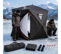 3-4 Person Insulated Outdoor Tent for Autumn and Winter - Rapid Setup | 3-Layer Insulated Pop-Up Ice Fishing Shelter, Waterproof 210D Oxford Cube Tent with 4 Ice Anchors, 4 Guy Lines and Carry Bag