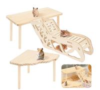 3/4 Piece Hamster Platform, Natural Wooden Hamster Game Platform with Ladder, Tunnel Shelter, Small Animal Rest Area, Hamsters Cage Accessories Easy to Install for Gerbil Hedgehogs Chipmunks (3Pcs)