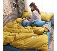 3/4 Pieces Duvet Cover Set, 100% Washed Cotton Single/Double Bedding Set Super Soft Reversible Quilt Comforter Cover Set With Bed Sheet And Pillowcase,Yellow-blue,150x200cm