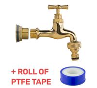 (3/4", Polished Brass Bib (Quick connector)) Water Butt Replacement Tap BRASS Metal Lever UK Bib Outlet Barb Quick Hosepipes