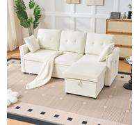 3/4 Seater Corner Settee - Comfortable U Shape Full Back Couch - Sectional U Shaped Sofa-Modern Cinema Fabric Sofa with Footstool - Sofas Bed for Living Room & Lounge (White)