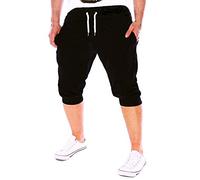 3/4 Shorts for Men Men's Casual Twill Elastic 3/4 Casual Shorts Loose Fit Multi-Pocket Capri Long Short Pants Jogging Running Sport Casual Shorts Summer Below Knee Training Shorts with Pockets Black