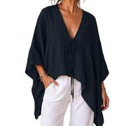 3/4 Sleeve Batwing Tops for Women UK Front Tie V Neck Gauze Shirts | Oversized T Shirts Asymmetric Hem Flowy Top Summer Beach Vacation Coverups Going Out Outfits