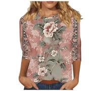 3/4 Sleeve Blouse for Women UK Sale Clearance Floral Print Blouse Elegant Casual Tunic Tops Ethnic Boho Tops Crewneck Striped Tees Shirts Vintage Loose Pullover Tops Basic Office Work T Shirts S-5XL