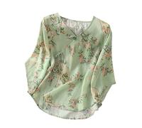 3/4 Sleeve Floral Blouse for Women UK Elegant Wrap V-Neck Tie Waist Tops Flower Pattern Bohemian Style Shirt Lightweight Summer Casual Shirts Boho Holiday Beach Cover Ups Blouses Green