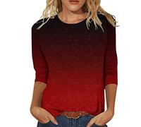 3/4 Sleeve Shirts for Women Cute Print Tee Casual Loose Lightweight Blouse Oversized Sweatshirts Summer 3/4 Sleeve T Shirt Landscape Painting Pattern Top Pullover Round Neck Tee Shirts