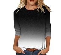 3/4 Sleeve Shirts for Women Cute Print Tee Casual Loose Lightweight Blouse Oversized Sweatshirts Summer 3/4 Sleeve T Shirt Landscape Painting Pattern Top Pullover Round Neck Tee Shirts