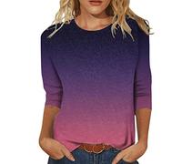 3/4 Sleeve Shirts for Women Cute Print Tee Casual Loose Lightweight Blouse Oversized Sweatshirts Summer 3/4 Sleeve T Shirt Landscape Painting Pattern Top Pullover Round Neck Tee Shirts