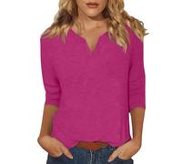 3/4 Sleeve Shirts for Women Solid Color Basic Top Spring Summer Loose Dressy T-Shirts Buisness Work Tee Blouses, Rose Red2, S