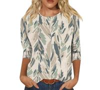 3/4 Sleeve Shirts for Women Three Quarter Sleeve Tops Pullover Trendy Round Neck Tees Blouses Plus Size Basic T Shirt 3/4 Sleeve Shirts for Women Loose Fit(Light Green,L)