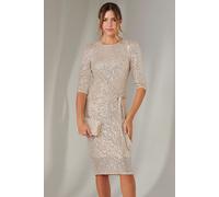 3/4 Sleeve Side Ruched Shift Dress Jolie Moi Beige 12