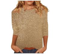 3/4 Sleeve Squin Top for Women Loose Glitter Tops Sparkle Sequin Top Crew Neck Long Sleeve Tunic Tops Glitter Party Tops Elegant Evening Top for Women UK Plus Size Casual Tees Sparkly T Shirts