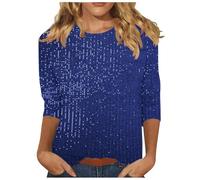 3/4 Sleeve Squin Top for Women Loose Glitter Tops Sparkle Sequin Top Crew Neck Long Sleeve Tunic Tops Glitter Party Tops Elegant Evening Top for Women UK Plus Size Casual Tees Sparkly T Shirts Blue