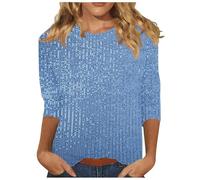 3/4 Sleeve Squin Top for Women Loose Glitter Tops Sparkle Sequin Top Crew Neck Long Sleeve Tunic Tops Glitter Party Tops Elegant Evening Top for Women UK Plus Size Casual Tees Sparkly T Shirts