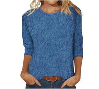 3/4 Sleeve T Shirts for Women Fashion Three Quarters Sleeve Blue Tees Loose Fit Crew Neck Printed Blouses Lightweight Comfortable Versatile Basic Fall Shirts 2024 Causal Clothes