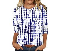 3/4 Sleeve T Shirts for Women Summer Round Neck Floral Printed Basic Tees Shirts Loose Comfy Casual Tshirts Trendy Three Quarter Length Sleeve Everyday Wear Tops Blouses