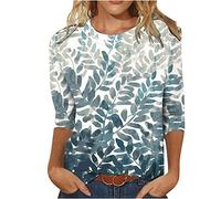 3/4 Sleeve T Shirts for Women Summer Round Neck Floral Printed Basic Tees Shirts Loose Comfy Casual Tshirts Trendy Three Quarter Length Sleeve Everyday Wear Tops Blouses