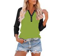 3/4 Sleeve T-Shirts for Women UK Elegant Button Henley V Neck Raglan Shirts Three Quarter Sleeve Casual Color Block Summer Plain Work Office Tunic Tops Basic Outfits 2026 Ladies Blouses