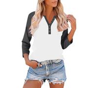3/4 Sleeve T-Shirts for Women UK Elegant Button Henley V Neck Raglan Shirts Three Quarter Sleeve Casual Color Block Summer Plain Work Office Tunic Tops Basic Outfits 2026 Ladies Blouses