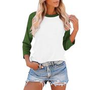 3/4 Sleeve T-Shirts for Women UK Fashion Colour Block Raglan Sleeves Baseball Tee Shirts Spring Summer Fall Tops Casual Loose-fit Crew Neck Tshirt Blouses Sale Order Fashion Womens Army Green