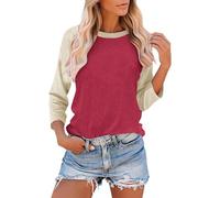 3/4 Sleeve T-Shirts for Women UK Fashion Colour Block Raglan Sleeves Baseball Tee Shirts Spring Summer Fall Tops Casual Loose-fit Crew Neck Tshirt Blouses Plus Sizes S-5XL