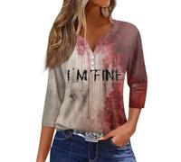 3/4 Sleeve Tops for Women Plus Size Its Fine Im Fine Everything is Fine Shirt Printed Long Sleeve T Shirt Everything is Fine Its Not My Blood Shirt Halloween Clothes Imfine Shirt Blood