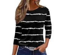 3/4 Sleeve Tops for Women UK, Black Top White T Shirt Baggy Shirts Tops for Women Trendy Summer Fashion 2025 Crewneck Floral Going Out Petite UK Work Shirts 70S(Black1,X-Large)