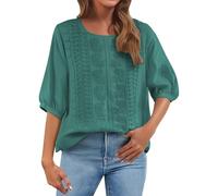 3/4 Sleeve Tops for Women UK Cotton Linen Ladies Tunic Top Womens Embroidery Floral Boho Summer Blouses Dressy Casual Elegant Chiffon Blouse Tshirts Retro Elbow Length T Shirts