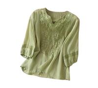 3/4 Sleeve Tops for Women UK Cotton Linen Shirts Embroidery Blouse Vintage Cheongsam Chinese Traditional Clothes Button Up Blouses Ladies Plus Size Elegant Oversized Trendy T-Shirts