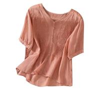3/4 Sleeve Tops for Women UK Cotton Linen Shirts Embroidery Blouse Vintage Cheongsam Chinese Traditional Clothes Button Up Blouses Ladies Plus Size Elegant Oversized Trendy T-Shirts