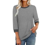 3/4 Sleeve Tops for Women UK Dressy Casual Floral Printed Relaxed Fit Crew Neck Elbow Length T Shirts Elegant Three Quarter Sleeve Petite Tops Tee Shirt Office Work Blouses Ladies Tunic Top