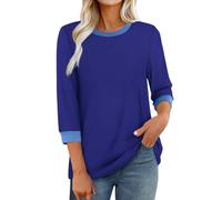 3/4 Sleeve Tops for Women UK Dressy Casual Floral Printed Relaxed Fit Crew Neck Elbow Length T Shirts Office Work Blouses Elegant Three Quarter Sleeve Petite Tops Tee Shirt Ladies Tunic Top