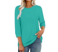 3/4 Sleeve Tops for Women UK Dressy Casual Printed Relaxed Fit Crew Neck Elbow Length T Shirts Office Work Elegant Basic Tee Shirt Ladies Tunic Top Three Quarter Sleeve Petite Tops Blouses Mint Green