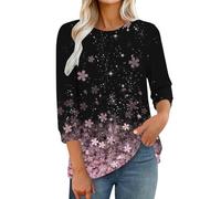 3/4 Sleeve Tops for Women UK Dressy Casual Printed Relaxed Fit Crew Neck Elbow Length T Shirts Office Work Elegant Blouses Ladies Tunic Top Three Quarter Sleeve Petite Tops Basic Tee Shirt