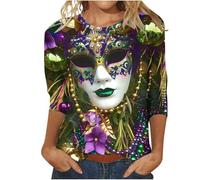 3/4 Sleeve Tops for Women UK Regular Fit Tshirts Outfit Womens Fashion 2025 Tops Crew Neck 3/4 Sleeve Glitter Graphic Print Pullover Blouses for Indoor Outdoor Sports Work or Daily Life (JN, S)