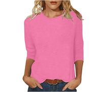 3/4 Sleeve Tops for Women UK Sale Clearance Cotton Plus Size Solid Color Casual Crewneck Cute Tee Shirts Trendy Lightweight Loose Comfy Blouses Tunic Tees Sweatshirts S-5XL Pink