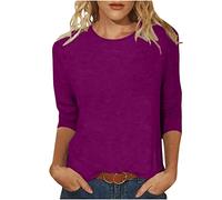3/4 Sleeve Tops for Women UK Sale Clearance Cotton Plus Size Solid Color Casual Crewneck Cute Tee Shirts Trendy Lightweight Loose Comfy Blouses Tunic Tees Sweatshirts S-5XL Hot Pink