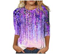 3/4 Sleeve Tops for Women UK Sale,T Shirts Ladies Elegant Floral Print Party Cute Summer Tee Shirts Crew Neck Workout Basic Shirt Three Quarter Loose Fit Blouses Pullover Tunic Tops