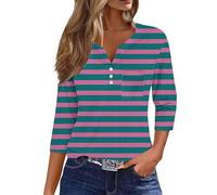 3/4 Sleeve Tops for Women UK Three Quarter Sleeve T-Shirt Elegant Floral Printed Fall Ladies Tops Tunic Top Elbow Length Summer T Shirts Dressy Casual Summer Work Blouses Henley Button Up Top Pink