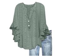 3/4 Sleeve Tops for Women UK White T Shirt Women V Neck Button Up Sweatshirts Ladies Tops and Blouses Trendy Pullover Tees Work Tunic Y2K Clothes Eyelet Hollow Solid Color Ruffle 3/4 Sleeve