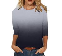 3/4 Sleeve Tops for Womens Summer T Shirts Round Neck Blouse Fashion Casual Pullover Spring Tees Women Blouse Party Elegant Short/Long Sleeve Tops for Work UK Printed Tees Shirt