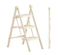 3/4 - Step Folding Ladder, Portable Sturdy Steel Ladder, Space - Efficient, Anti - Slip Platforms, Multipurpose For Home Maintenance,Beige(3 step)