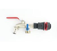 3/4" Tank / Water Butt / IBC Adapter to nickel plated brass DOUBLE outlet lever tap & snap-on hose fitting